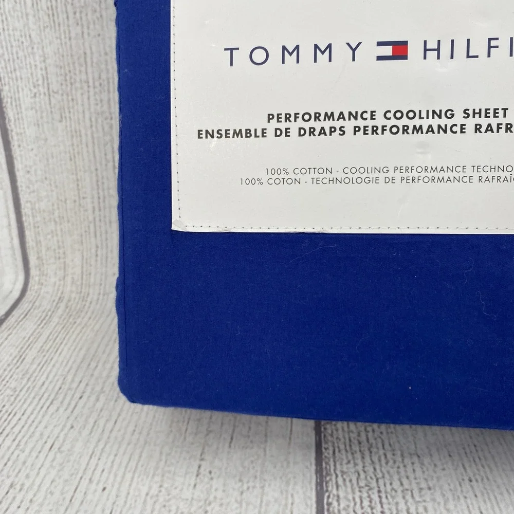 Tommy Hilfiger Sheet Set Queen Royal Blue 100% Cotton Performance Cooling Modern